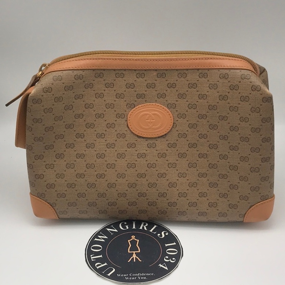 Gucci Brown Leather GG Unisex Toiletry Bag - Picture 3 of 16